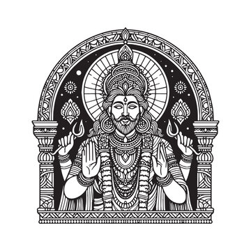 black and white hindu deity portrait clip art preview