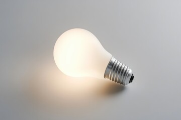A glowing light bulb rests on a gray surface, symbolizing ideas and innovation.