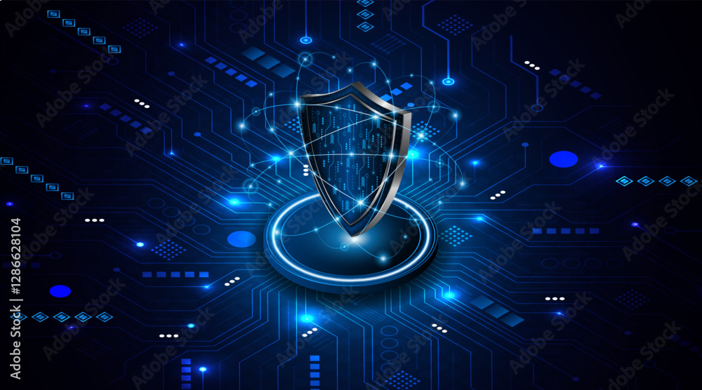 Aufkleber Abstract technology circuit board background with shield symbols concept of data protection and cyber privacy. modern security technology innovation concept background	