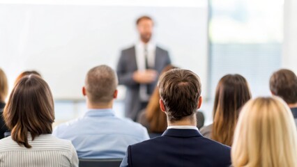 Attentive Audience at Business Presentation in Modern Office