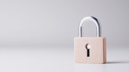 Fototapeta premium Wooden padlock security concept, white background