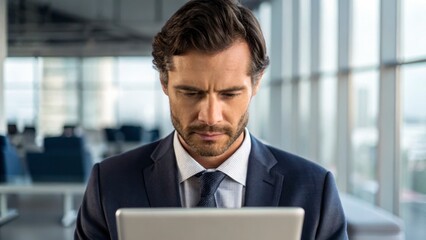 Fototapeta premium Focused Businessman Using Tablet in Modern Office