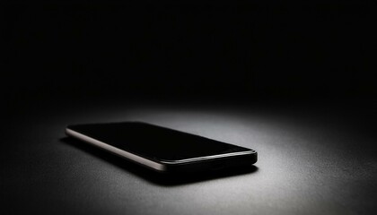 검은 배경에서 스마트폰이 빛을 받으며 놓여 있다