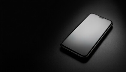 검은 배경에서 스마트폰이 빛을 받으며 놓여 있다