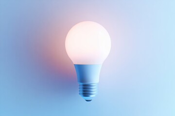 A glowing LED light bulb on a pastel blue background, symbolizing innovation and ideas.