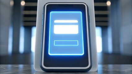 Fototapeta premium Glowing Blue Credit Card Interface on Smartphone Screen