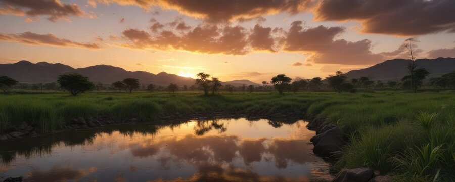 Vista desde una colina del r&iacute;o Arauca en los llanos orientales de Arauquita, con un atardecer hermoso, river, araucha, arauquita
