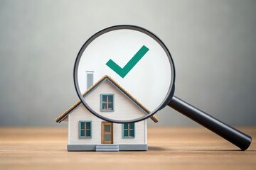 House Inspection Model Home Under Magnifying Glass with Green Checkmark
