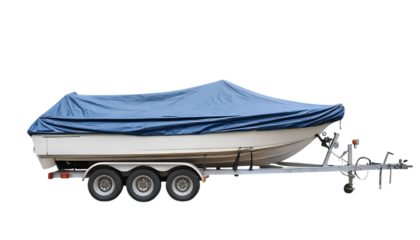  Boat covered with blue tarp on trailer png 
