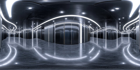 HDRI 360-degree panoramic view of a futuristic sci-fi corridor