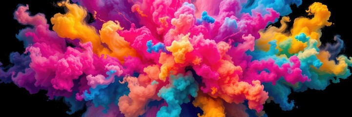 Obraz premium Vibrant, swirling clouds of color intersect with geometric shapes in a dynamic, explosive pattern, energy burst, vibrant colors, colorful chaos