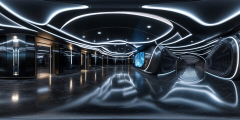 HDRI 360-degree panoramic view of a futuristic sci-fi corridor