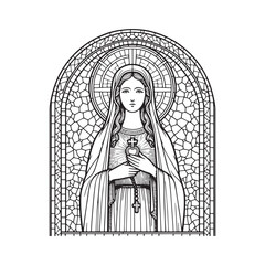 Fototapeta premium Our Lady of Mount Carmel with Scapular in Mosaic Arc Window Outline