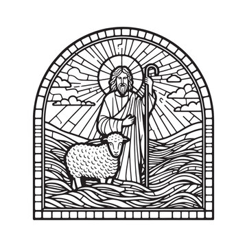 jesus shepherd sheep stained glass clip art preview