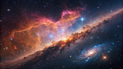 Fototapeta premium Nebula Displaying Fiery Colors with Spiral Galaxy in Space