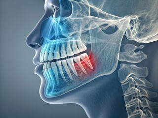 Profile View of Human Skull with Inflamed Wisdom Teeth