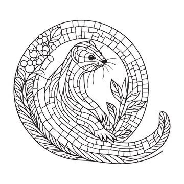Weasel Mosaic Outline in Arc Window Minimalist Design 8070