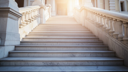 Fototapeta premium Grand marble staircase leading to the entrance of a neoclassical building