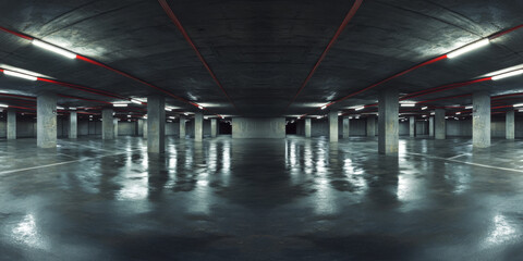HDRI 360-degree urban underground parking garage