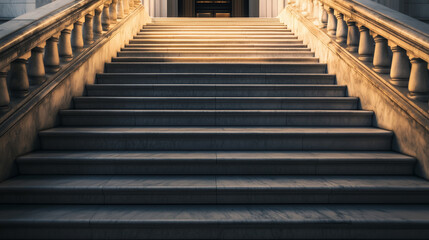 Grand marble staircase leading to the entrance of a neoclassical building