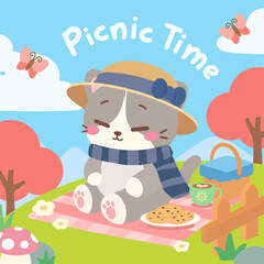 Cozy Cat Enjoying a Relaxing Picnic in Nature.