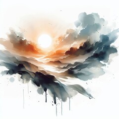 Celestial horizon a minimalist watercolor landscape of divine presence