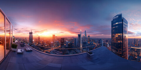 HDRI modern skyscraper rooftop view
