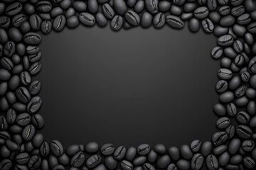 Aromatic Frame: A close-up shot revealing a border of coffee beans embracing a central, black space, highlighting the rich texture and allure of the coffee aroma.