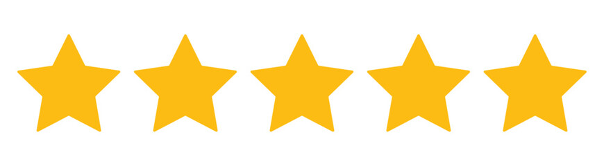 Customer review with five metallic golden stars in speech bubble. rating review flat icon. Five stars icon Vector. Five stars customer product rating review flat icon. Customer experience vector icon.