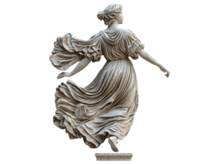 A beautiful, classical statue of a woman gracefully dancing, showcasing intricate details and flowing garments.