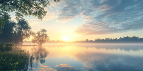 Fototapeta premium HDRI serene lake with crystal-clear reflections