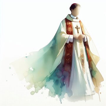 Elegant watercolor priest's alb with liturgical colors artistic rendering