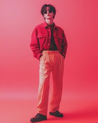 Trendy young man posing in stylish attire.