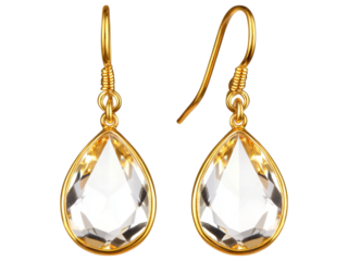 Elegant gold teardrop earrings with crystal gems, perfect for adding a touch of glamour to any outfit.