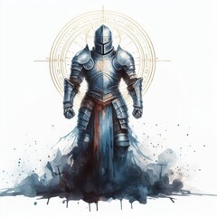 Obraz premium Ephesians 6, Minimalist watercolor depiction of spiritual warrior in full armor