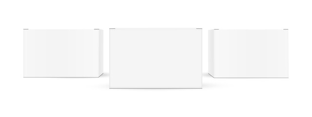 Small Rectangular Packaging Boxes Mockups, Front View, Isolated On White Background. Vector Illustration