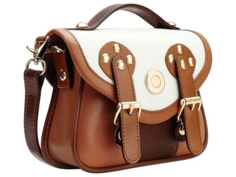 Stylish leather handbag with dual-tone design, perfect for fashion-forward individuals.