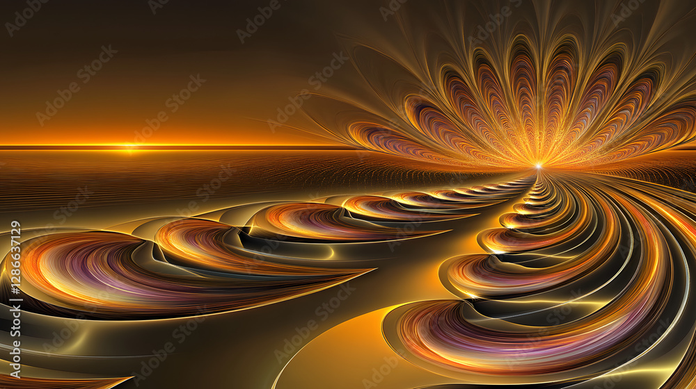 Poster computer generated image of an abstract wave design with tulip patterns in vibrant colors