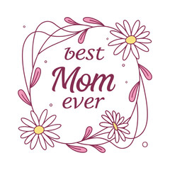 Happy Mothers Day, pink flower calligraphy poster. Vector chamomile blossom decoration for Mother's day or sale shopping special offer banne