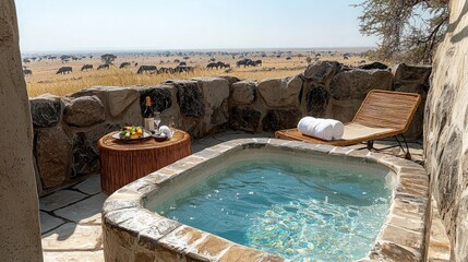 Private hot tub with savannah view, luxury travel
