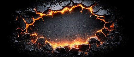 Fiery Crack in Dark Surface Background Hot Lava Magma Texture Abstract fiery design element