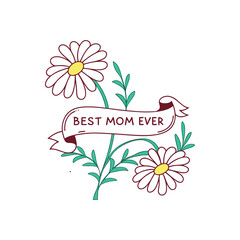 Happy Mothers Day, pink flower calligraphy poster. Vector chamomile blossom decoration for Mother's day or sale shopping special offer banne