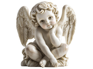 A cherubic statue featuring an angelic figure with wings, exuding a serene and captivating presence.