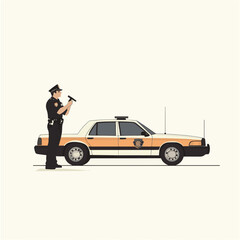 Police Officer with Gun and Patrol Car © Akmal