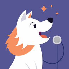 Vector art illustration of a dog singing on stage