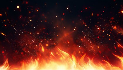 burning red hot sparks rise from large fire in the night fire flames sparks background abstract dark glitter fire particles lights