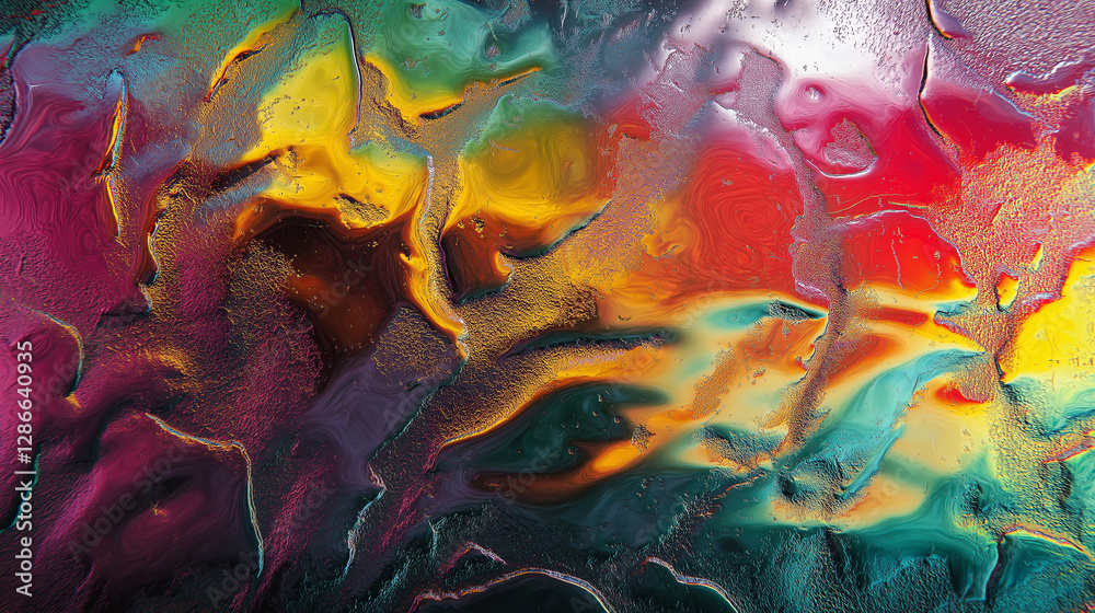 Poster a distorted glass texture reflecting a rainbow spectrum