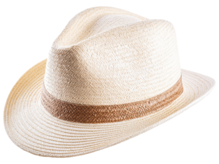 Stylish straw fedora hat with a brown band, perfect for sunny days and casual outings.
