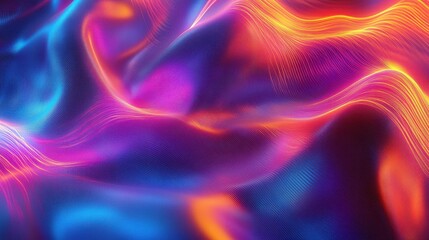 Obraz premium A luminous, multicolor wave texture with a futuristic glow, showcasing smooth transitions between vibrant colors.