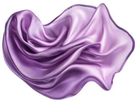 Soft purple silk fabric draped elegantly, showcasing texture and sheen against a white isolate background.